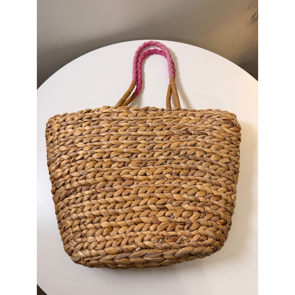 Summer Straw Tote Bag Womens Large Beige Excellent Embroidered Beach Woven‎ - Picture 5 of 7